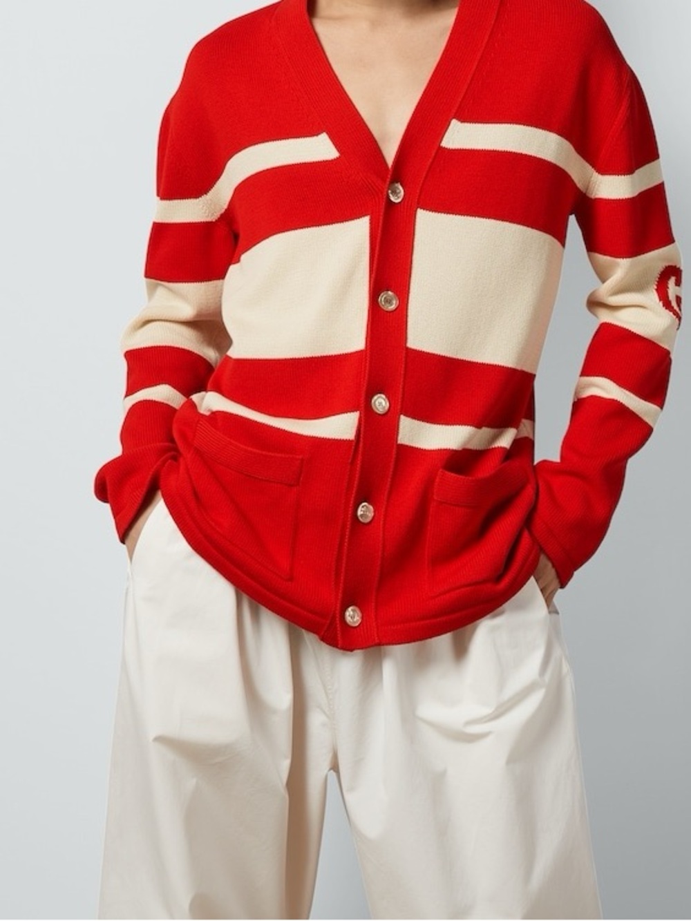 Escada Red Cream Cardigan Sweater